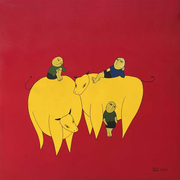 Childrens with buffalo
